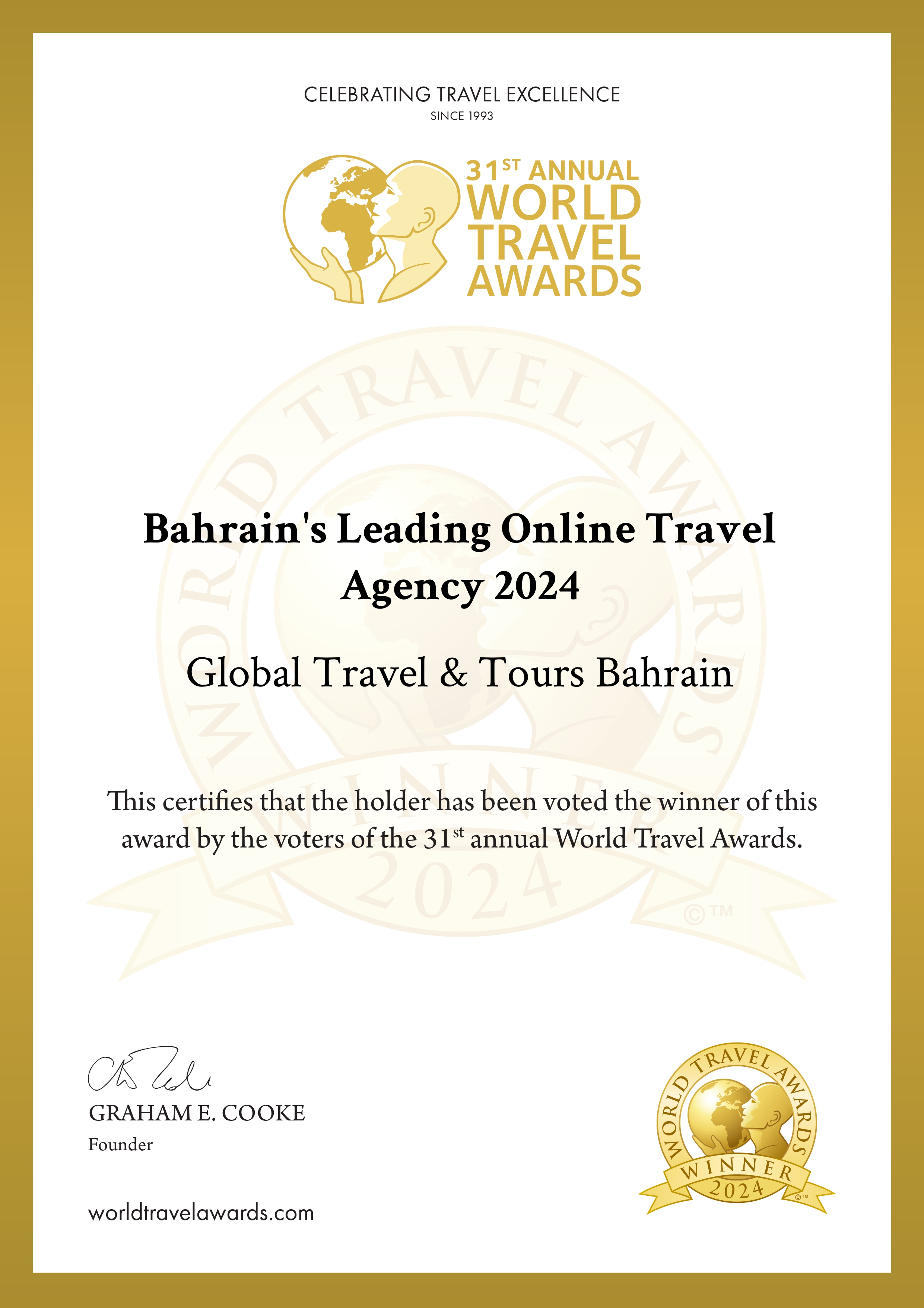Bahrain's Leading online travel agency award 2024